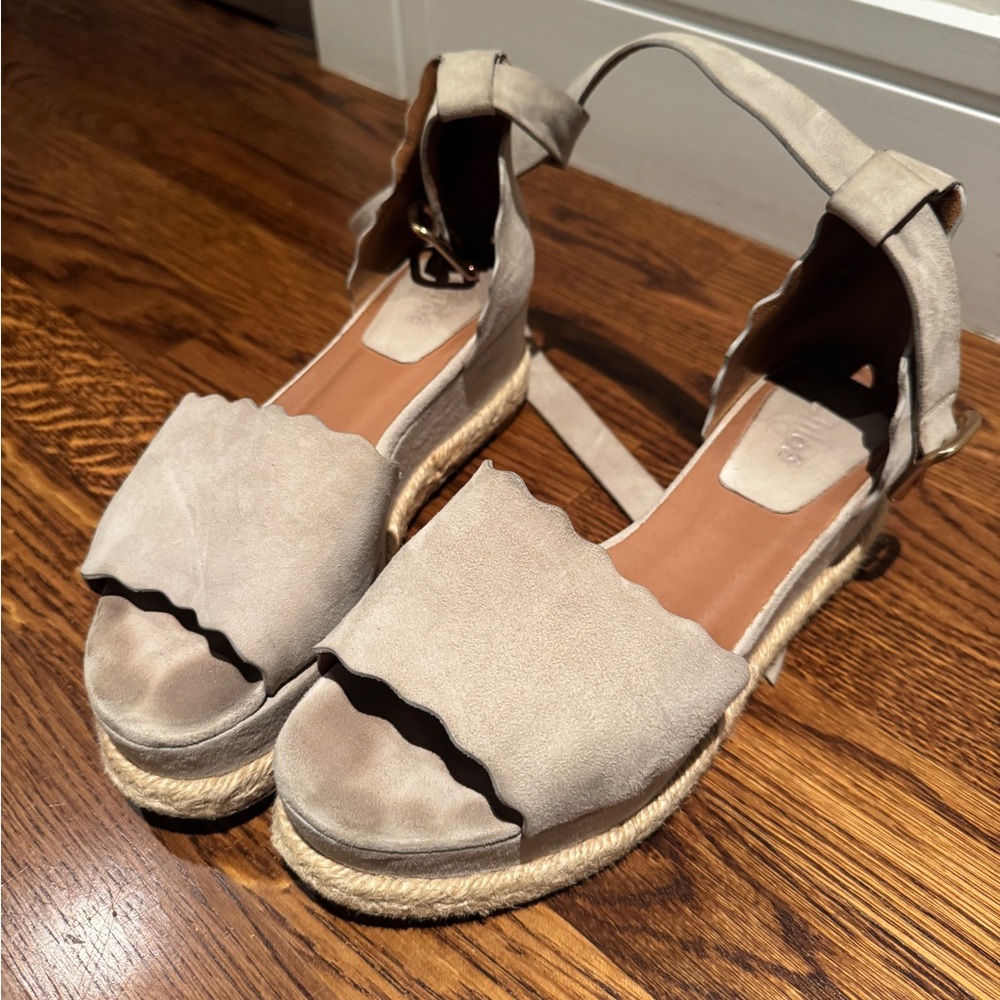 Chloe grey scallop Espadrille Sandals